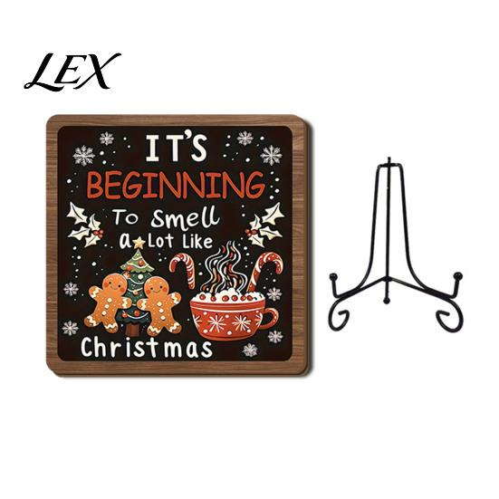 Holiday Gift for Pet Owners Christmas Wooden Tabletop Decor, 2D Santa Ornament with Iron Stand, Rustic Lover Sign Home And Cafe Festive Shelf,