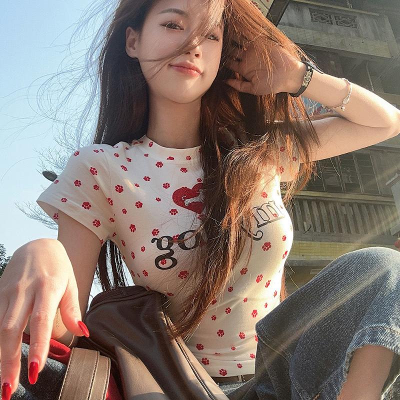 Women Casual T-shirts Printed Fashion Y2K Tees For Girls Leisure Short Sleeve Tshirts Lady Design Sexy T-shirts