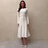 2025 Autumn European & American Women's Slim Single-Breasted Long-Sleeve Stand-Up Collar Cardigan Dress