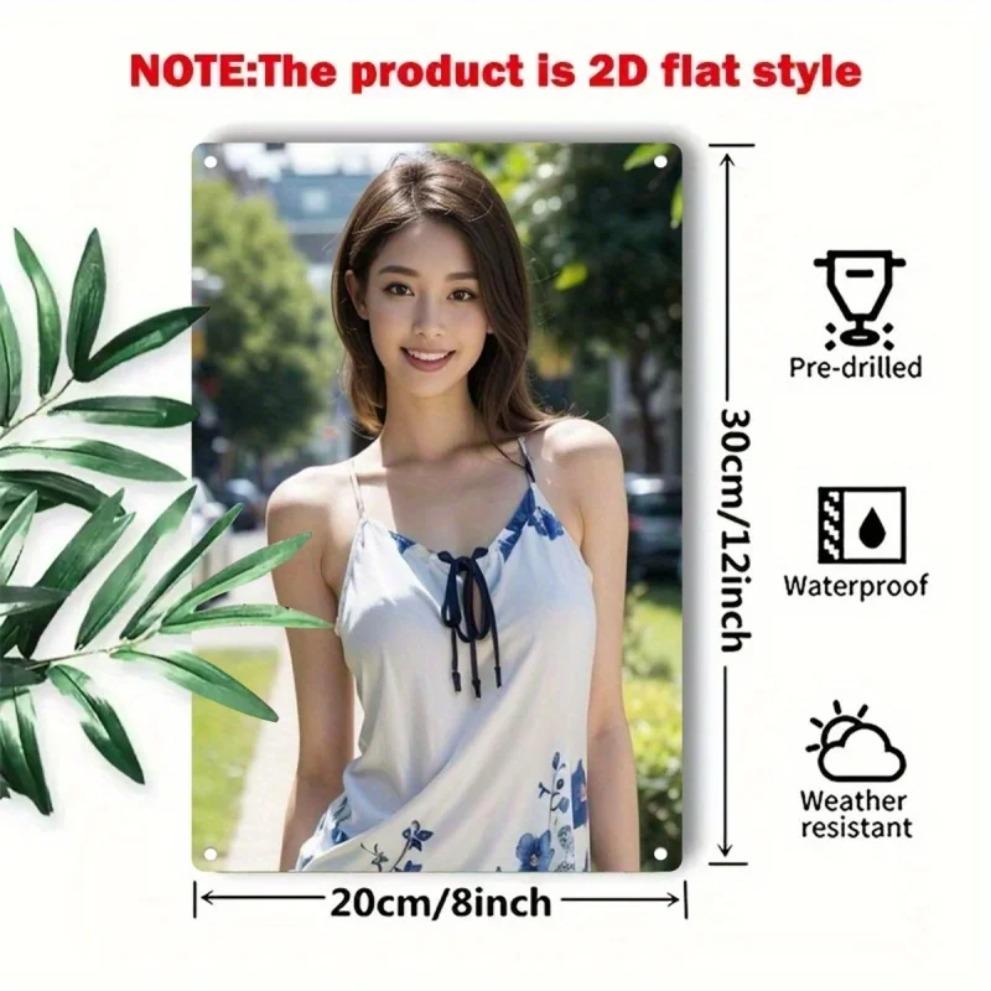 Flaches Vintage Metallschild Wanddeko Florale Frauenkunst, Haus Büro Café Bar Dekor Weihnachtsgeschenk