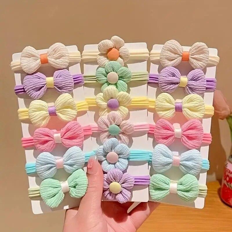 6 pièces filles nœud papillon bandes de cheveux couleur bonbon fleur cheveux cravates enfants élastiques bandes de caoutchouc élastique pour queue de cheval enfants accessoires de cheveux