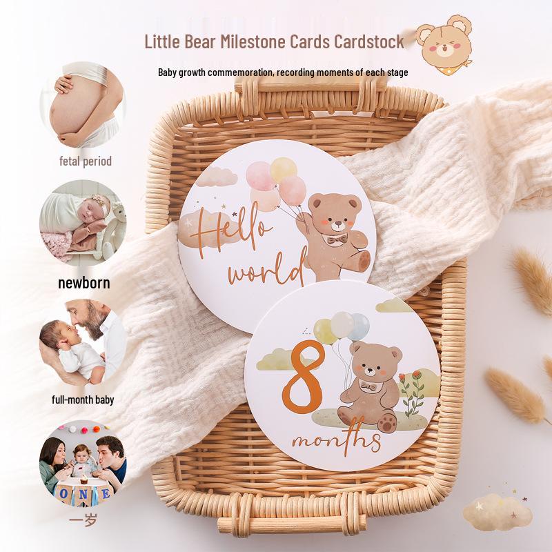 Little Bear Milestone Cards: 1-12 Months & Hundred Days Commemorative Photo Props
