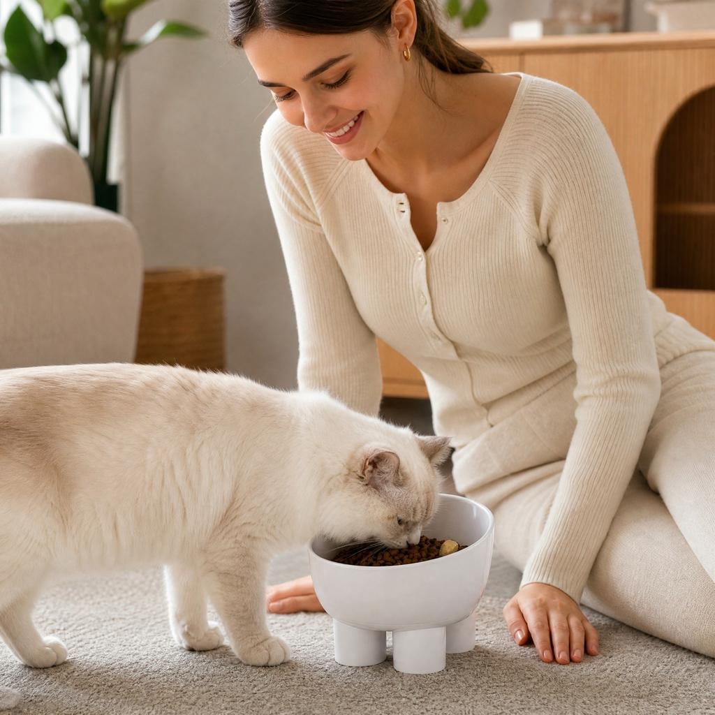 Large Capacity Pet Bowl for Cats and Dogs, -Spill Elevated Feeder with Neck, Non- Four-Leg Base, Stylish Design