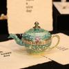 Metalowy Teapot Cloisonne Pudełko na Biżuterię, Figurka z Złotej Emalii Vintage, Akcent z Cyrkonii Ręcznie Robiony Prezent do Dekoracji Toaletki