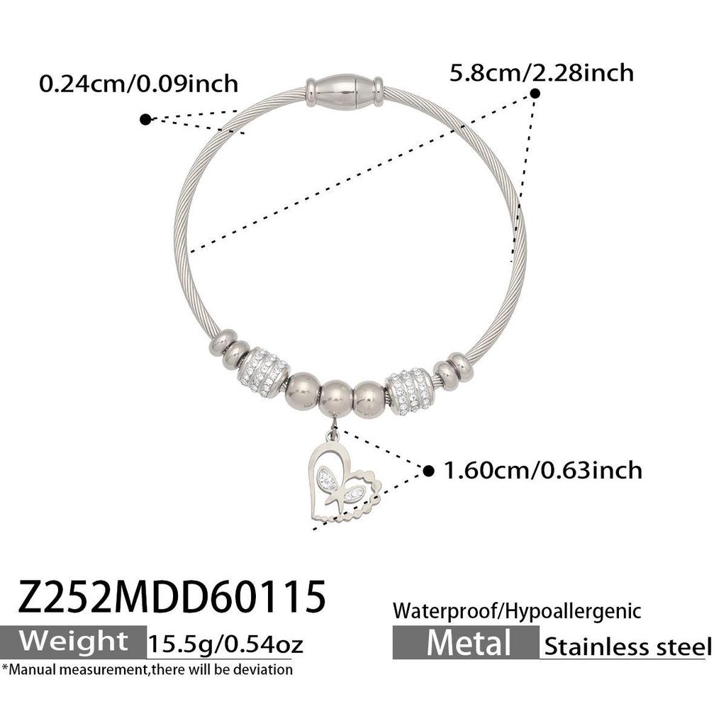 Niche Heart-Shaped Zircon Flower Stainless Steel Bracelet - European & American Style for Women