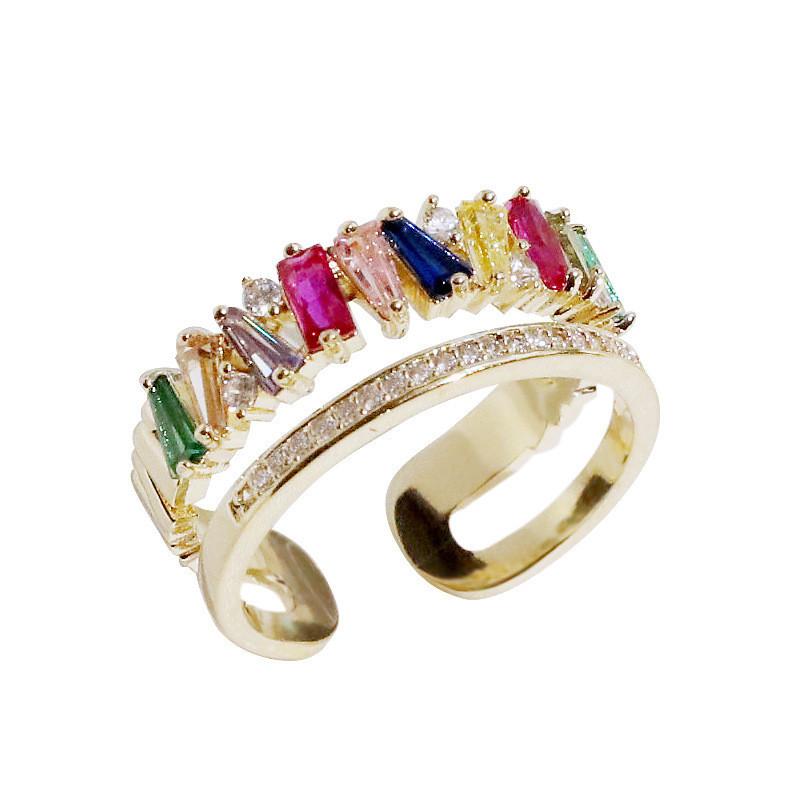 Copper Geometric Trendy Ring Featuring Sparkling Colorful Rhinestones For Women