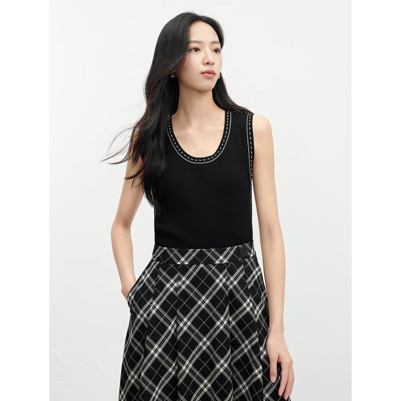 JUZUI Women's Colorblock Knit Round Neck Vest