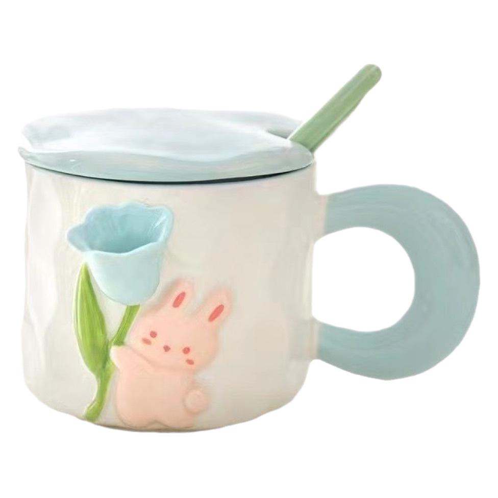 

Милая чашка-кролик-тюльпан керамическая с крышкой кружка большой вместимости чашка для воды подарок на день рождения для девочек с крышкой ложкой 400ml
