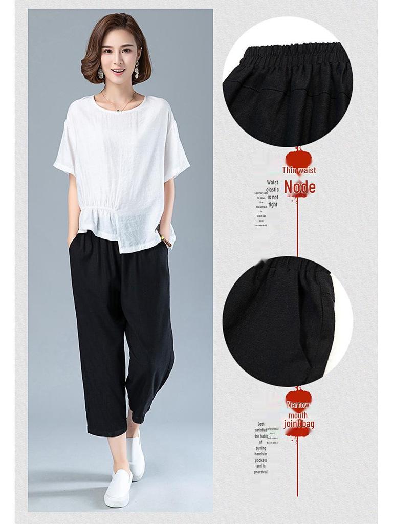 2025 Summer Fashion: Mom's Petite Cotton-Linen Casual Two-Piece Set