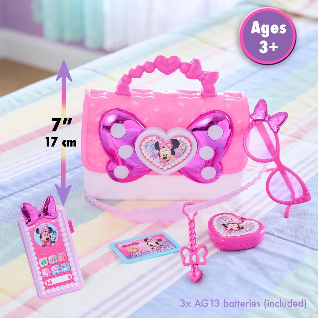 Just Play Disney Junior Minnie Mouse Bow Fabulous Bag Set, Dress Up Pretend Play Toy Purse, 7 Piece Set, Ages 3 and Up
