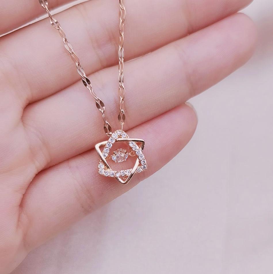 RUI RUI YU Hexagram Pendant Necklace Hollow Double Layers Diamond Sparkling Jewelry Girl Gift