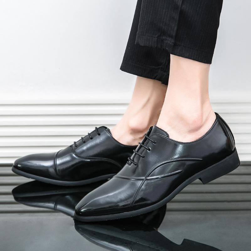 FashionBritish Style Black Shoes for Men Business Casual Fashion Commute Thick Sole Leather Shoes Male Platform Wedding Dress Shoes