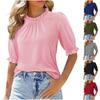 Women S Solid Color Round Neck Mid Sleeve Pleated Top
