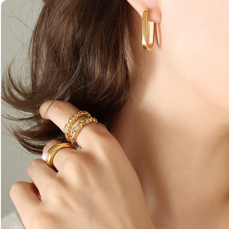 Gold Silver Color Black U-Shaped Stainless Steel Earrings Women Classic Simple Compact and Exquisite Hoop Earrings Daily Jewelry