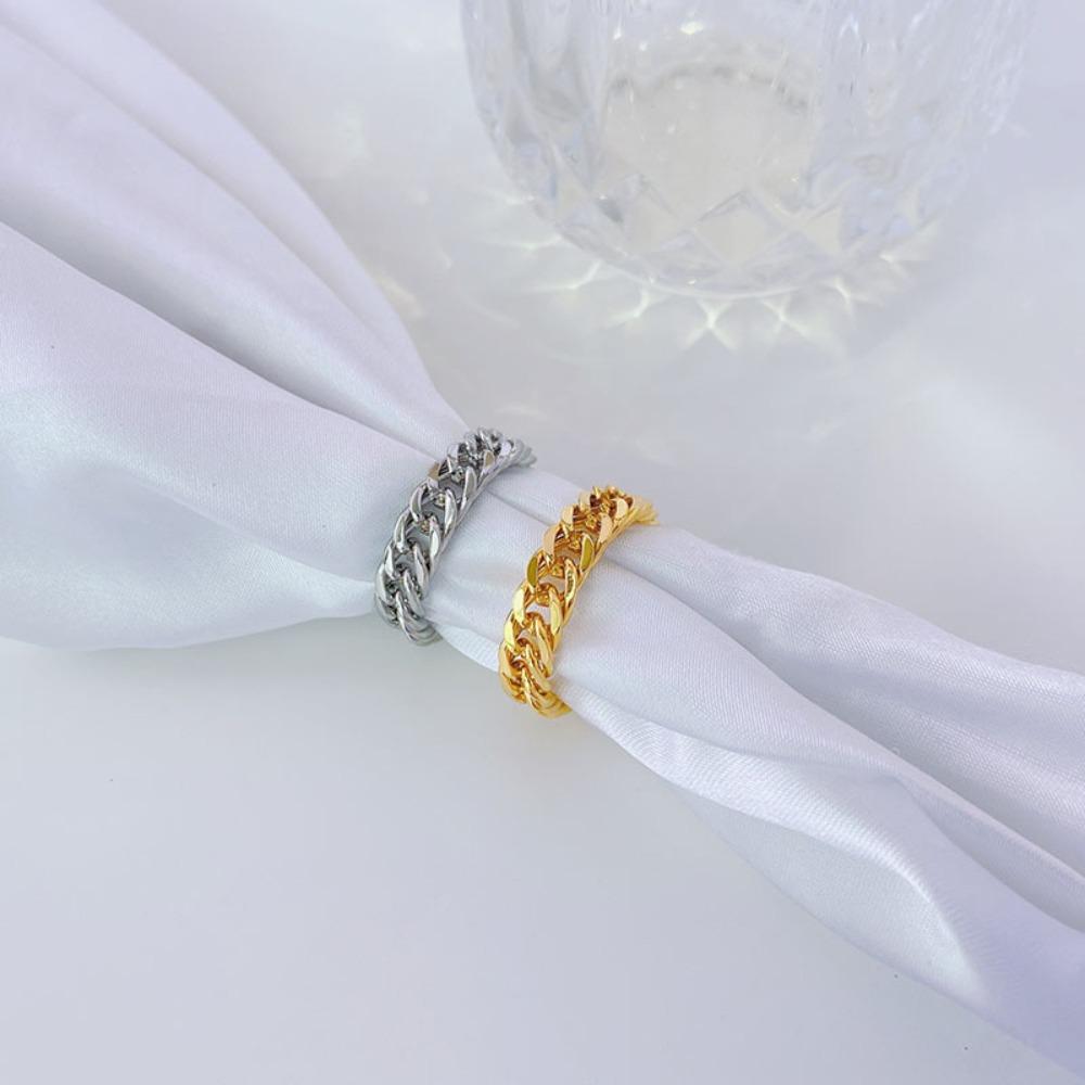 Titanium Steel Chain Ring for Women 18k Gold Color Unique Design Fashion Jewelry