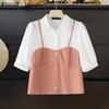 ZANZEA Women Casual Turn Down Collar Patchwork Short Sleeve Blouse