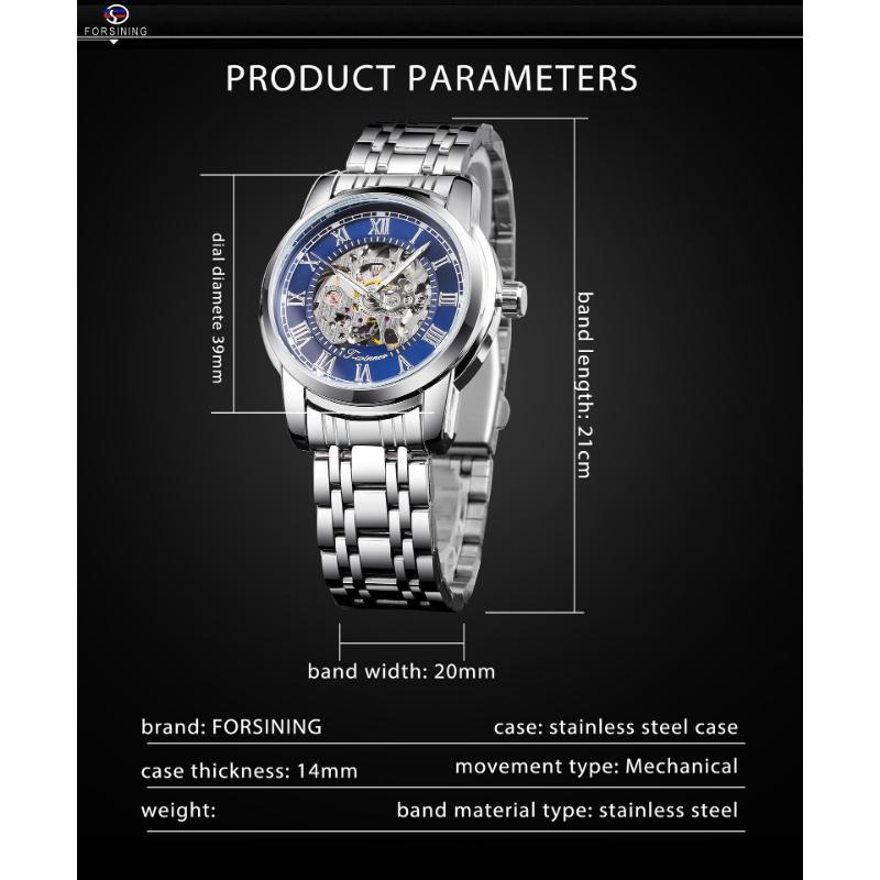 Forsining Vodotěsné duté hodinky pro muže, móda a volný čas, mechanické hodinky