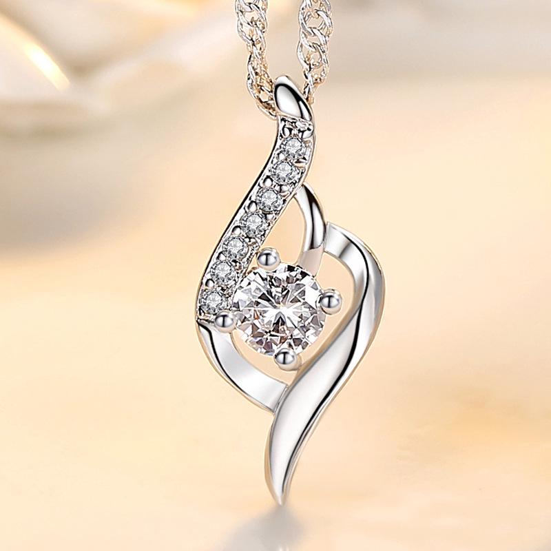 Heavenly Feather Pendant Necklace - Korean Style Crystal Jewelry, Love of the City Collection