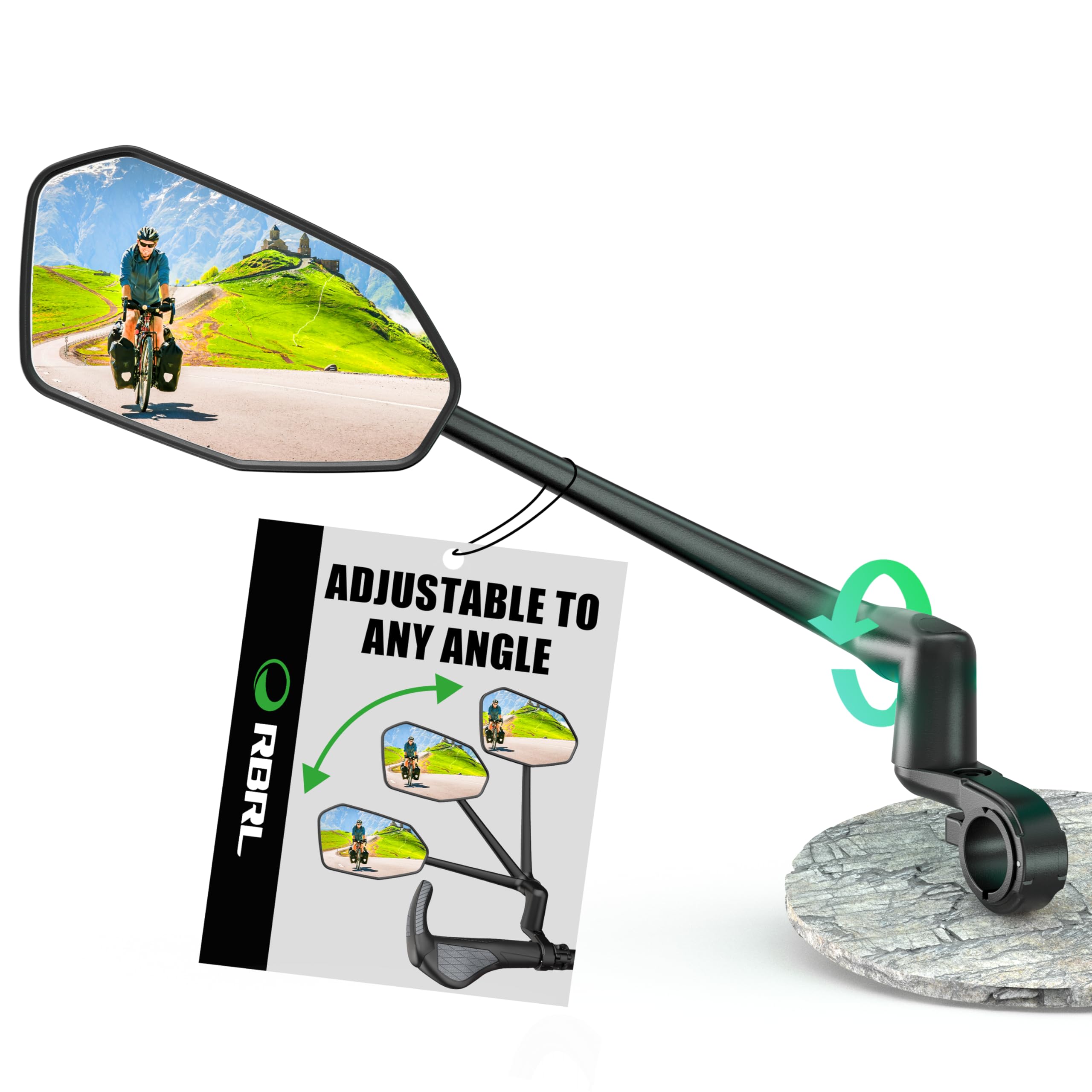 

RBRL Folding Aluminum Alloy Bicycle Handlebar and HD Glass Electric Bicycle Rearview Mirror Mirror, Mount, Anti-Vibration Shatter-Resistant, зелёный