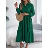 Women's Long Skirt Lapel Casual Loose Long Sleeve Ruffle Shirt Dress Fashion Dresses