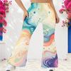 Women's Casual High Waist Flare Pants, Geometric Pattern Print Streetwear Bell Bottom Trousers