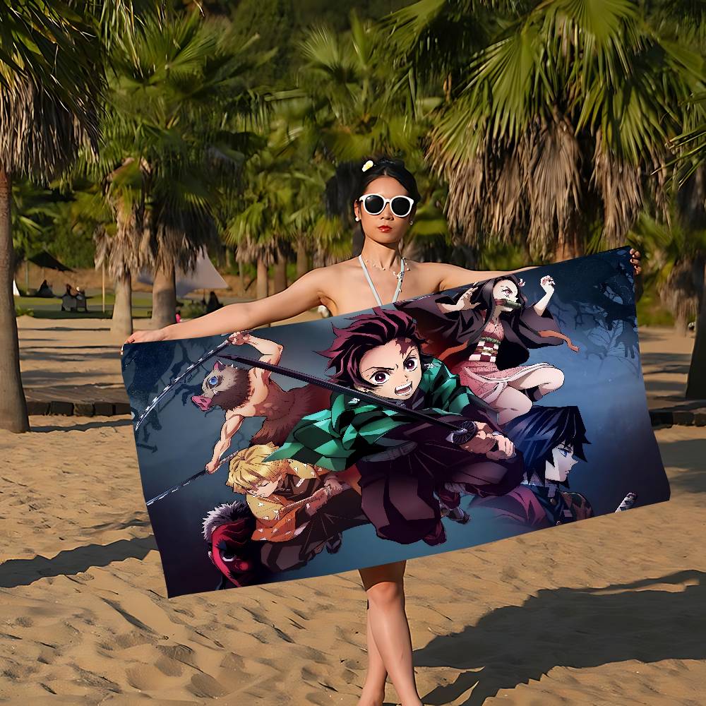 Anime Demon-Slayer Beach Towel Colorful Bath Towels for Girl Microfiber Quick Dry Custom Sand Free Beach Yoga Spa Gym Pool