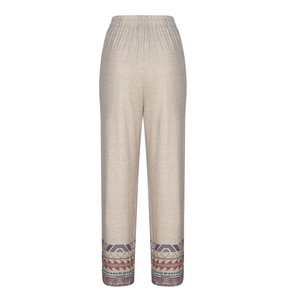 Damen-Hose aus bedruckter Baumwolle und Leinen, lockere, lässige Hose mit weitem Bein