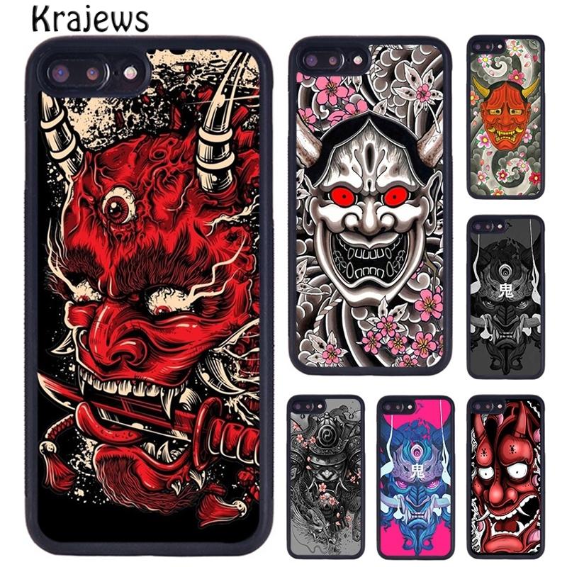 Krajews Japanese Oni Hannya Demon Mask Cool Phone Case For iPhone 17 Air 16 15 14 Plus 11 12 13 Pro Max Coque