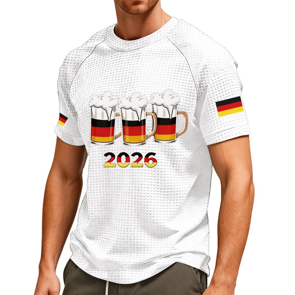 Men's Soccer Flag Graphic Tee, Breathable V-Neck Short Sleeve Shirt for Fans