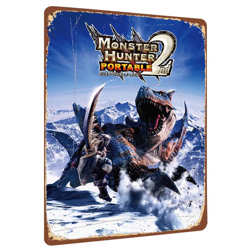 

Monster Hunter Portable Game Poster Metal Wall Art Decor for Home Office Gaming Room 20x30cm（7.8x11.8inch）