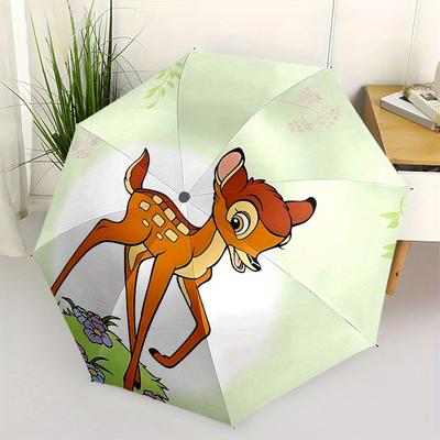Bambi, Deer Automatic Opening and Closing Umbrella - 8 Ribs Portable Folding Umbrella with Plastic Handle, Suitable for Leisure and Hallowee