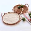 Handwoven Rattan Food Plate Kitchen Storage Wicker BreadBasket Dessert Cake Platter Dinner Serving Tray Round Ellipse Tea Trays