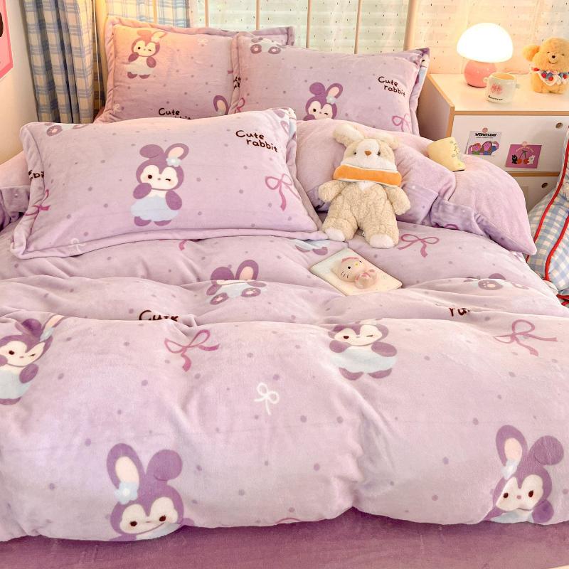 Winter Thickened Milk Fleece Bed Four-piece Set New Coral Fleece Flannel Single Quilt Cover Bed Sheet Three-piece Set Bedding