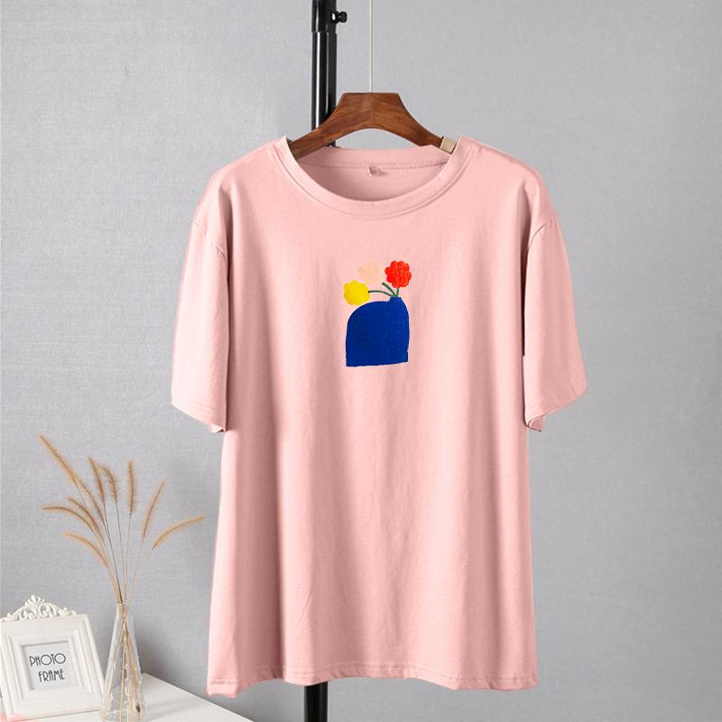 Shellsuning Ležérní Estetické umění Květinový vzor Trička s potiskem pro ženy Letní Oversized Vintage Trička s výstřihem do O Dámské Jednoduché Topy