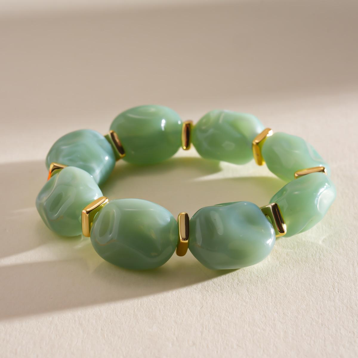 

Boho Irregular Imitation Marble Oval Acrylic Beads Bracelets Smudging Elastic Beaded Strand Bangles Trendy Stack Jewelry