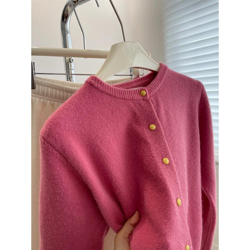 Raccoon Velvet Knitted Cardigan Women's Autumn New Lazy Loose Versatile Crew Neck Short Sweater Jacket Top