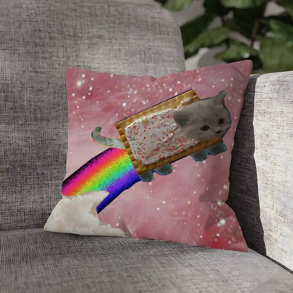 Cute Funny Rainbow Alien Cat Pillow Case For Sofa Decor Car Office Room Printing Cushion Cover Decorations and Protector