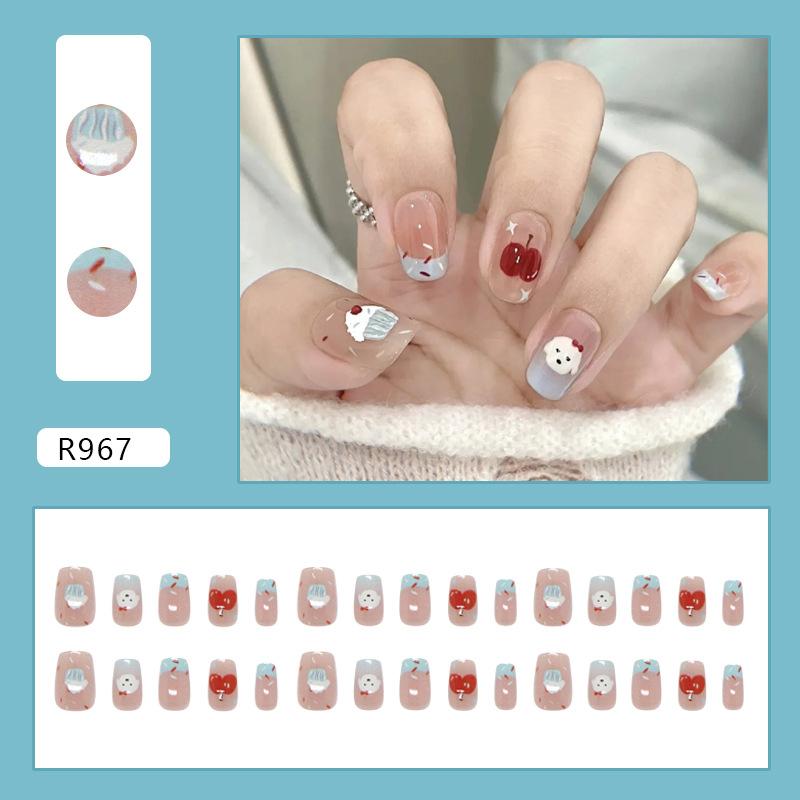 

Cute childlike candies, fruit pastries, blush, sweet and fashionable wearable nails, 30 pieces of removable nail art pieces