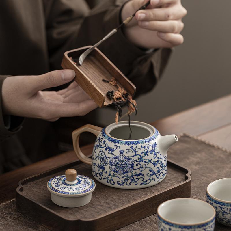 Wysokiej jakości czajniczek Ru kiln z gałęzią lotosu w stylu antycznym do parzenia herbaty Domowy ceramiczny zestaw do herbaty Kung Fu Pojedynczy czajniczek z otwartym ustnikiem luksusowa duża pojemność