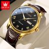 OLEVS Men's Watches Casual Trend Leather Strap Original Self-winding Mechanical Wristwatch for Man Waterproof Luminous Date Week