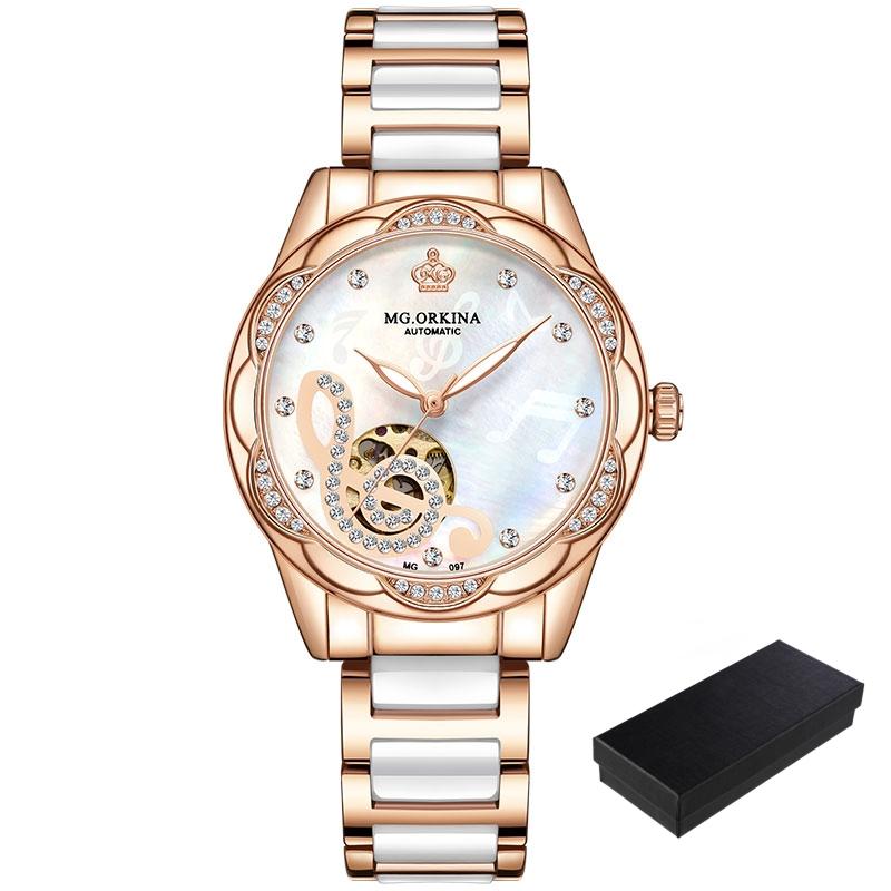 New Designer Mechanical Watches Women Luxury Top Brand Ceramic Stainless Steel Diamond Music Ladies Automatic Wristwatches