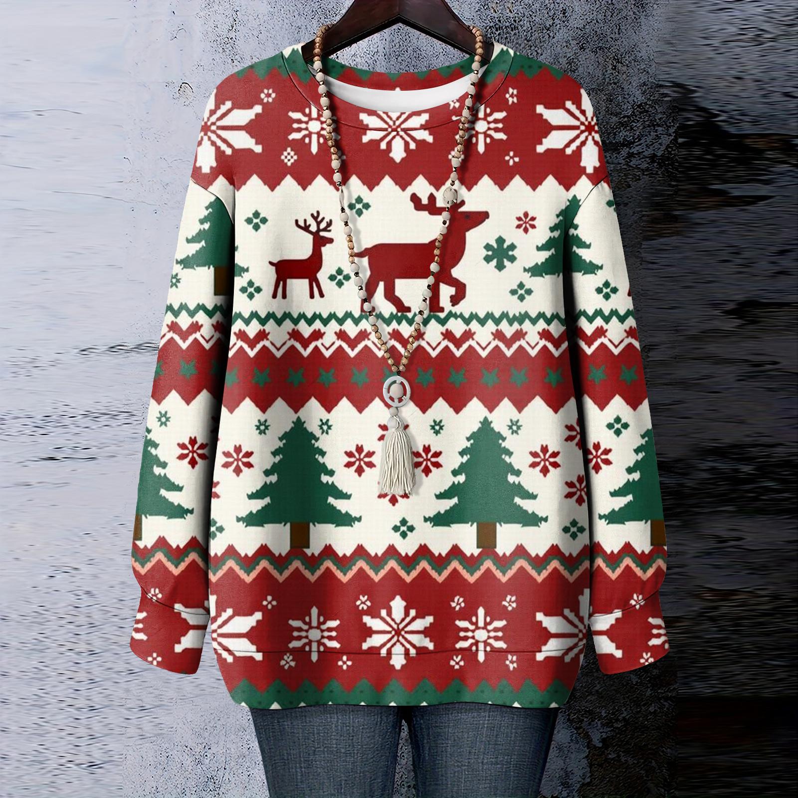 

Женская рождественская футболка с круглым вырезом и длинными рукавами L