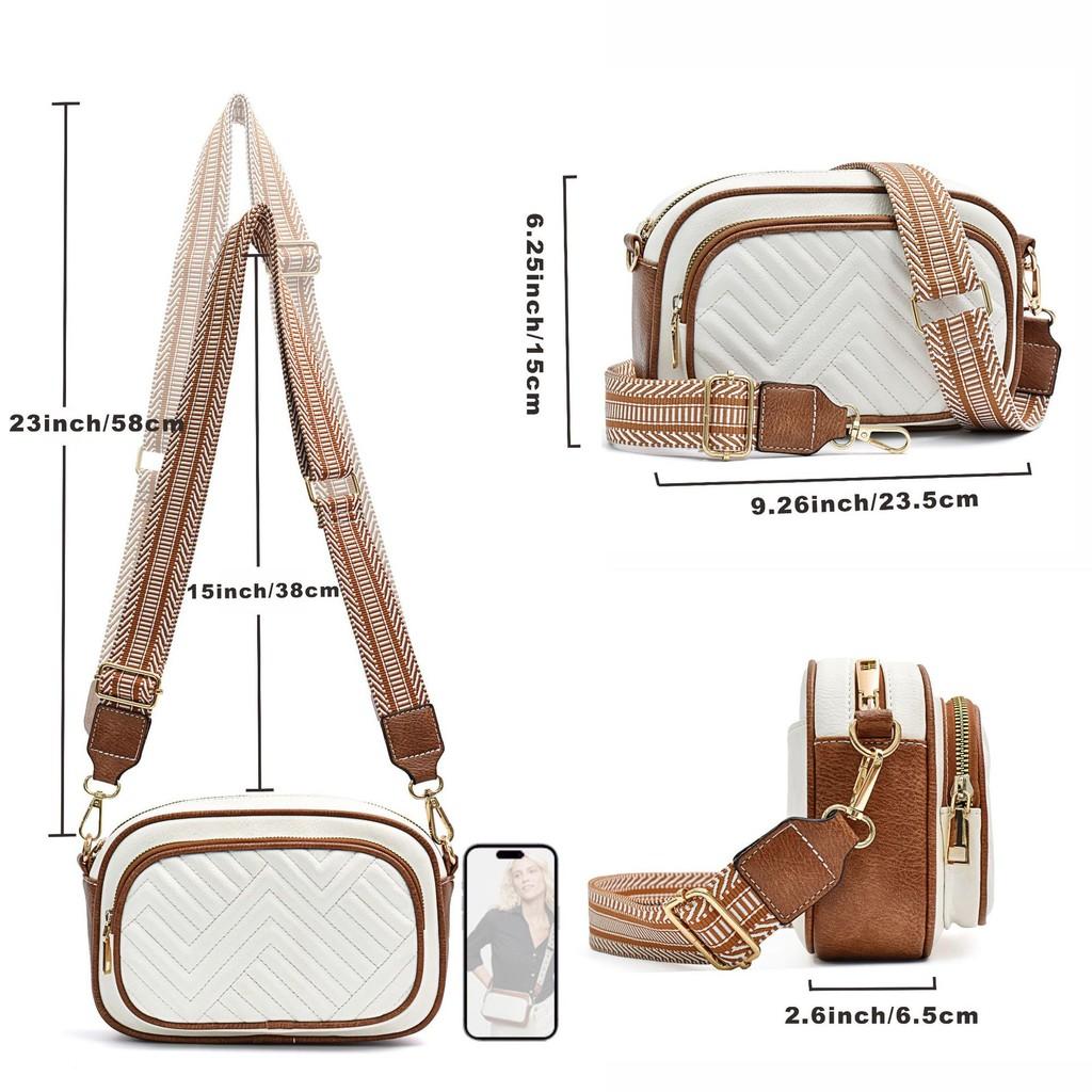Ielgy Embroidered Grid Messenger Bag Retro Popular Color-Blocking Webbing Shoulder Small Square Bag