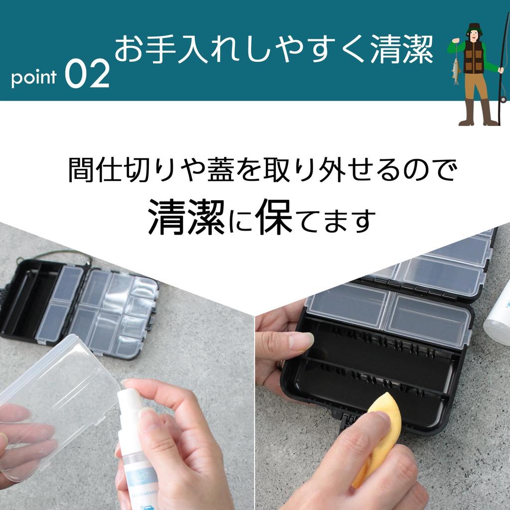 Pit Life Fishing Tackle Storage Case, Compact, Water-Resistant, Double-Sided Storage, One-Touch Opening and Closing, Lure Case, Dividers, Small Item