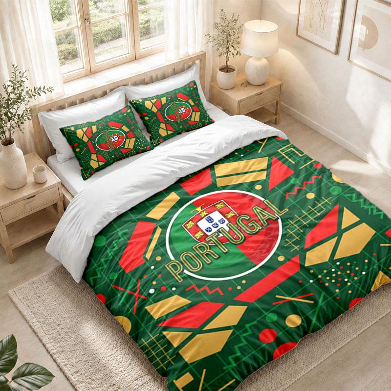 Bedding Set 1 Duvet Cover 2 Pillowcases Portugal Football Print Bedroom Home Decoration