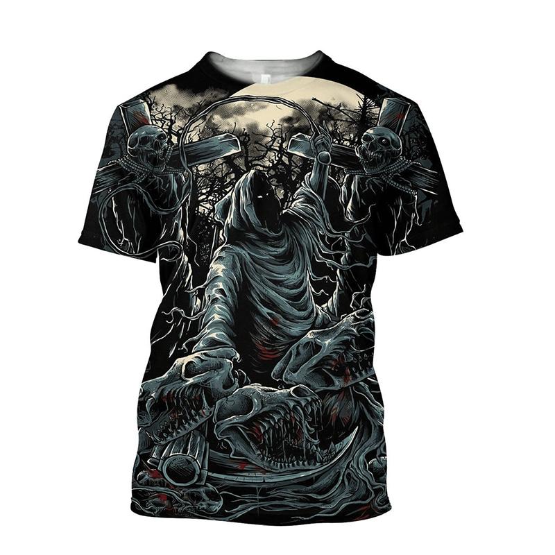 Skull Graphic Men's T-Shirt For Men Summer Short Sleeve 3D Printed Top Horror Fashion Casual Oversized Tee Shirts Hip Hop Unisex