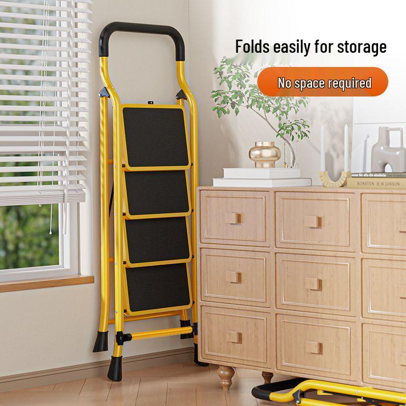 Extra Wide Folding Ladder with Handrails - Portable Indoor Step Ladder for Elderly