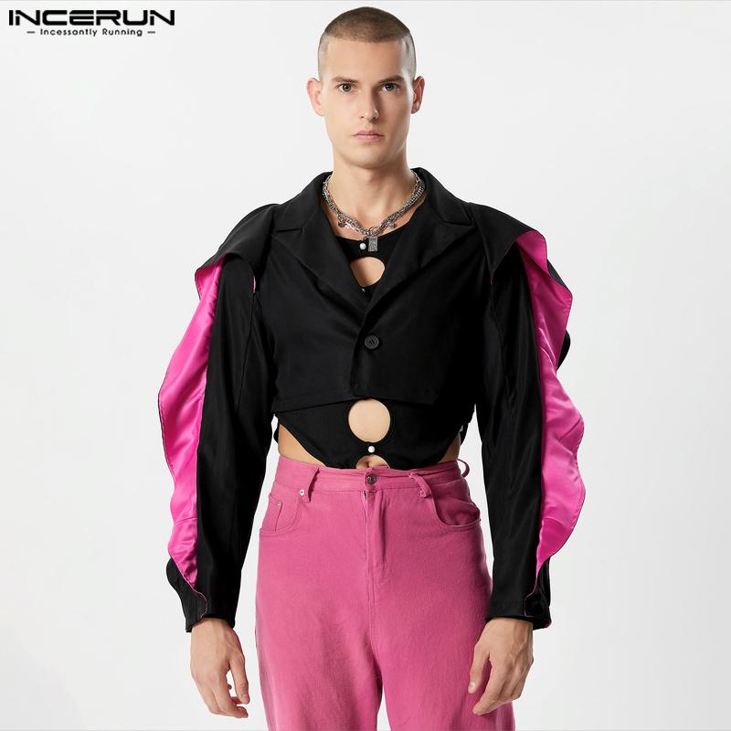 

INCERUN мужские шорты с длинными рукавами и рюшами в стиле пэчворк, укороченная куртка, пальто