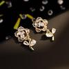 Fresh Rose Flower Tassel Earrings with Zircon Details and S925 Silver Needle - Korean Style Studs for Girls