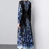 Autumn Women Vintage Print Designer Loose Runway Robe Long Maxi Holiday Party Dresses with Belt